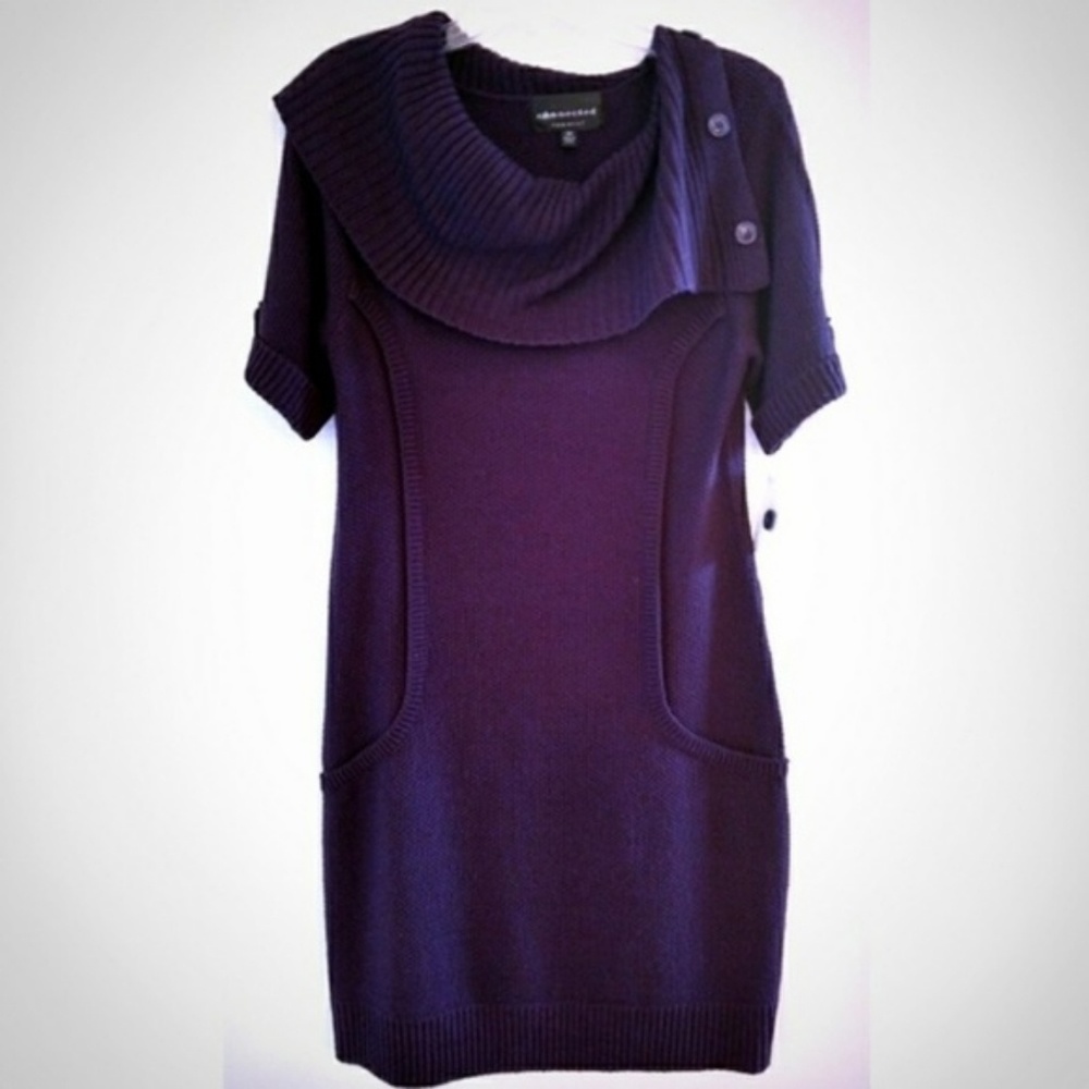 Cowl Split Neck Sweater Dress